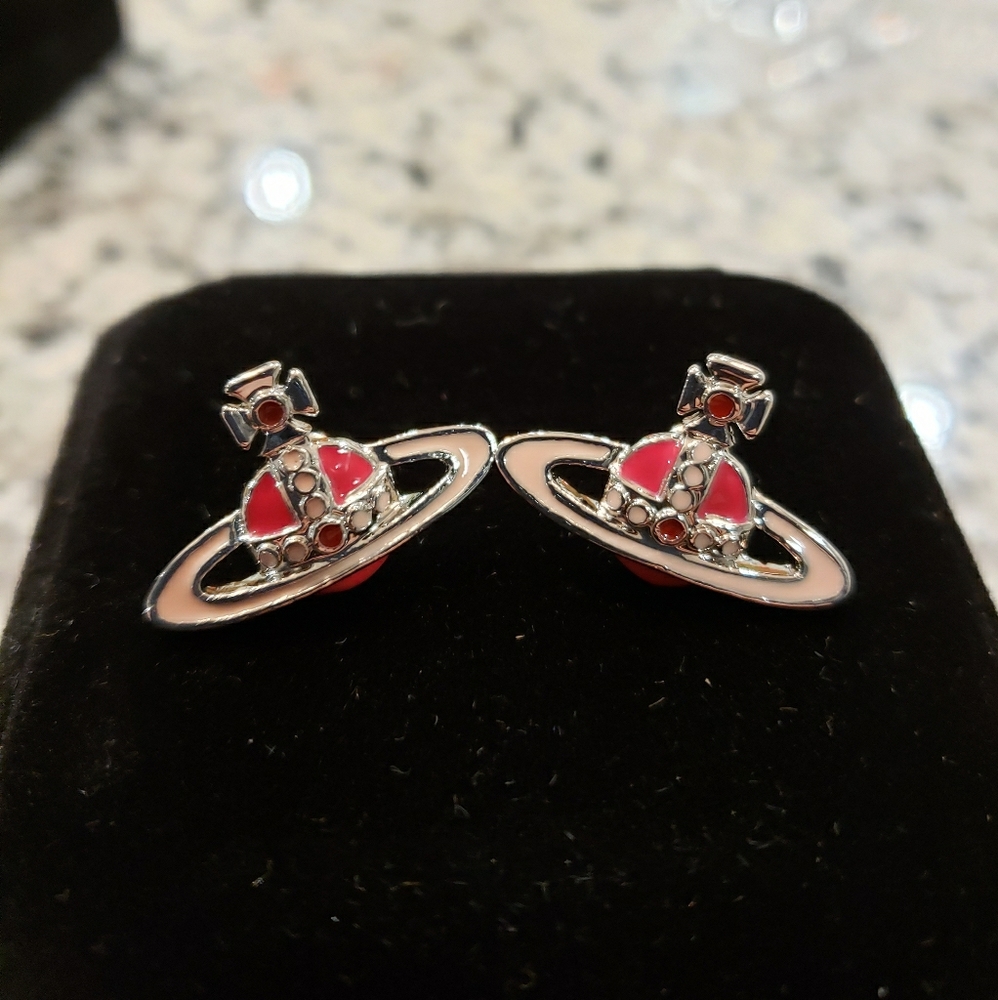 Vintage Vivienne Westwood silver pink orb earrings